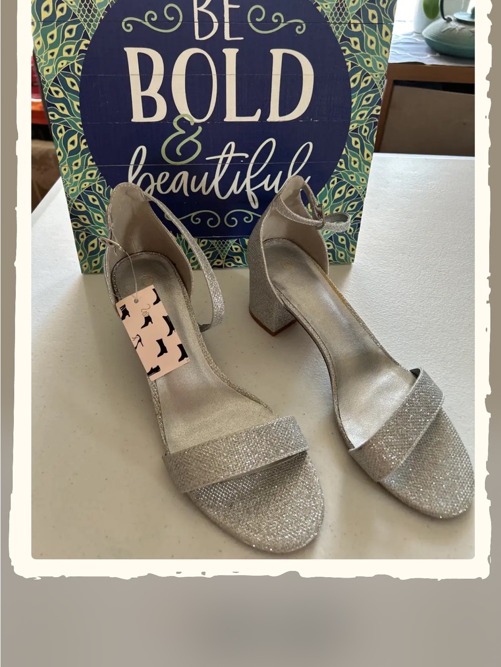 Silver Glitter Block Heel Sandals - Women